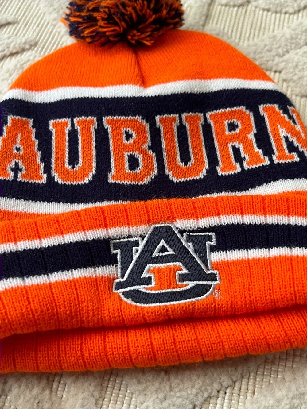 Auburn University Pom Beanie Knit Hat - Orange